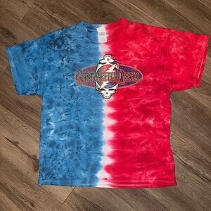 Vintage Y2K Grateful Dead Red White Blue Tie Dye LG T-Shirt Size Skull VTG Tee